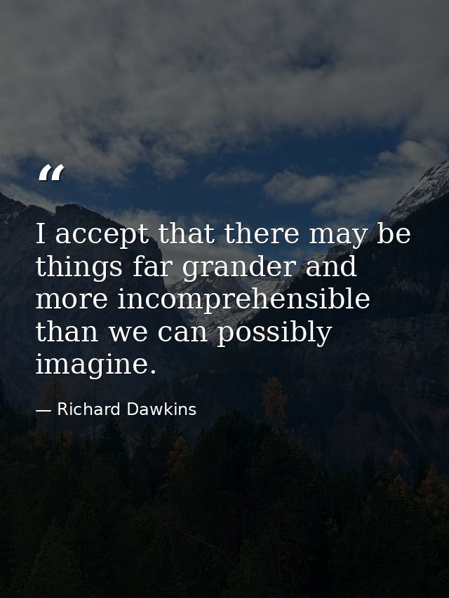 I accept that there may be things far grander and more incomprehensible than we can possibly imagine. — Richard Dawkins