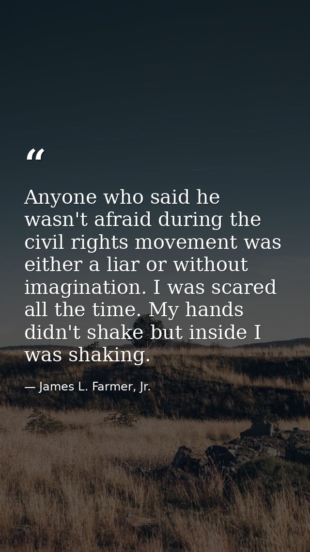 Anyone who said he wasn't afraid during the civil rights movement was either a liar or without imagination. I was scared — James L. Farmer, Jr.