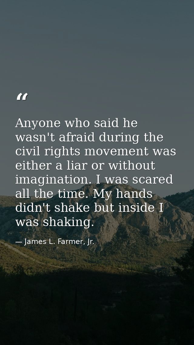 Anyone who said he wasn't afraid during the civil rights movement was either a liar or without imagination. I was scared — James L. Farmer, Jr.