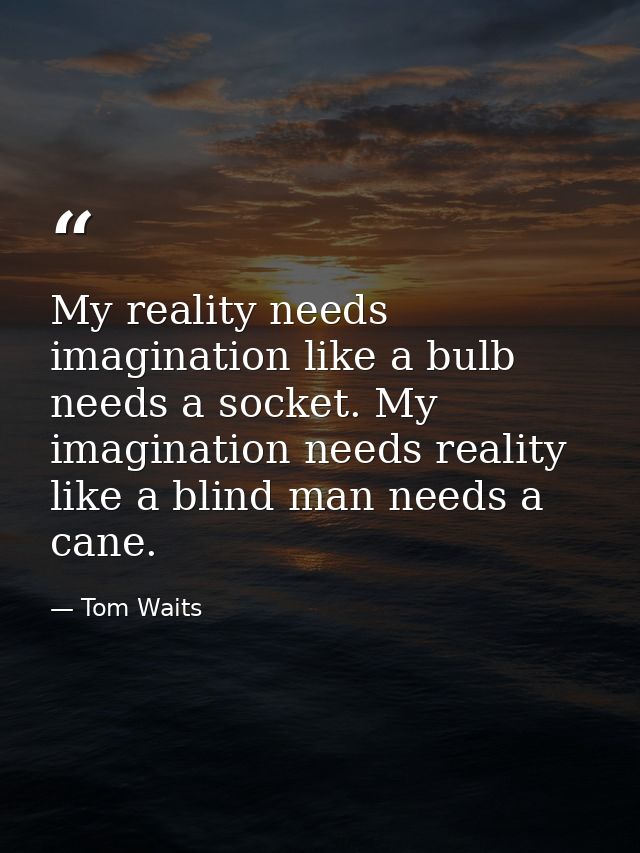 My reality needs imagination like a bulb needs a socket. My imagination needs reality like a blind man needs a cane. — Tom Waits