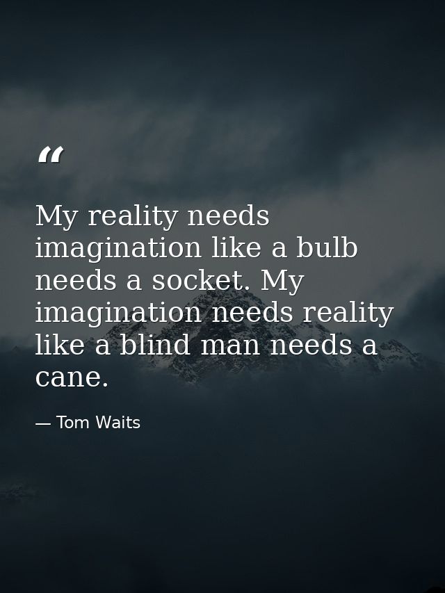 My reality needs imagination like a bulb needs a socket. My imagination needs reality like a blind man needs a cane. — Tom Waits