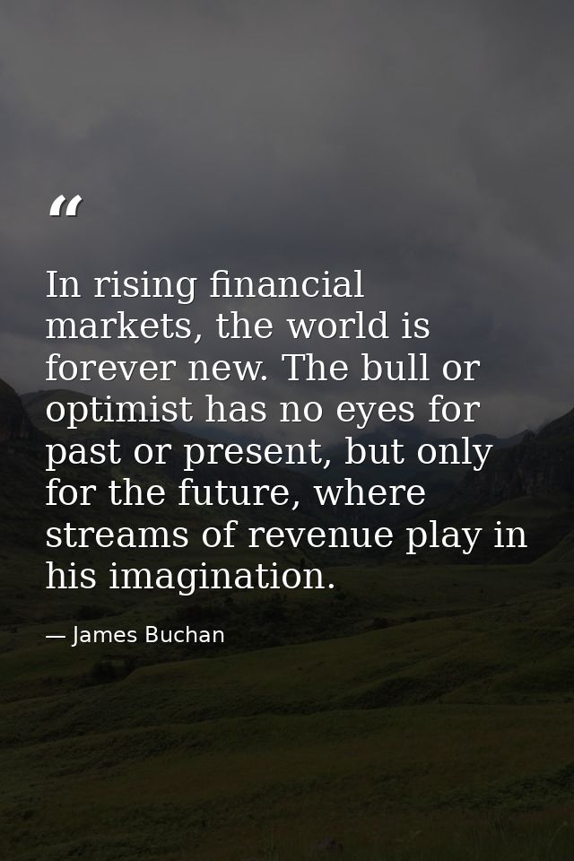 In rising financial markets, the world is forever new. The bull or optimist has no eyes for past or present, but only fo — James Buchan