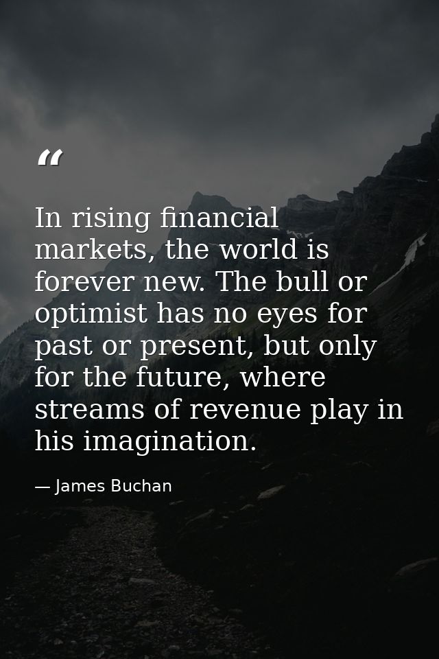 In rising financial markets, the world is forever new. The bull or optimist has no eyes for past or present, but only fo — James Buchan