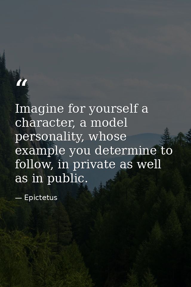 Imagine for yourself a character, a model personality, whose example you determine to follow, in private as well as in p — Epictetus