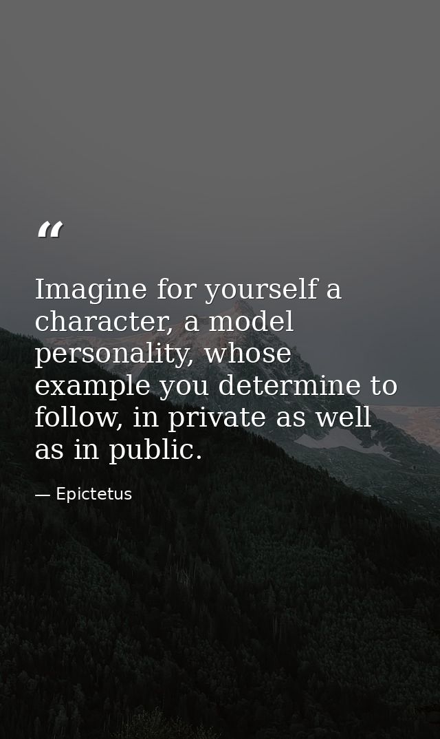 Imagine for yourself a character, a model personality, whose example you determine to follow, in private as well as in p — Epictetus