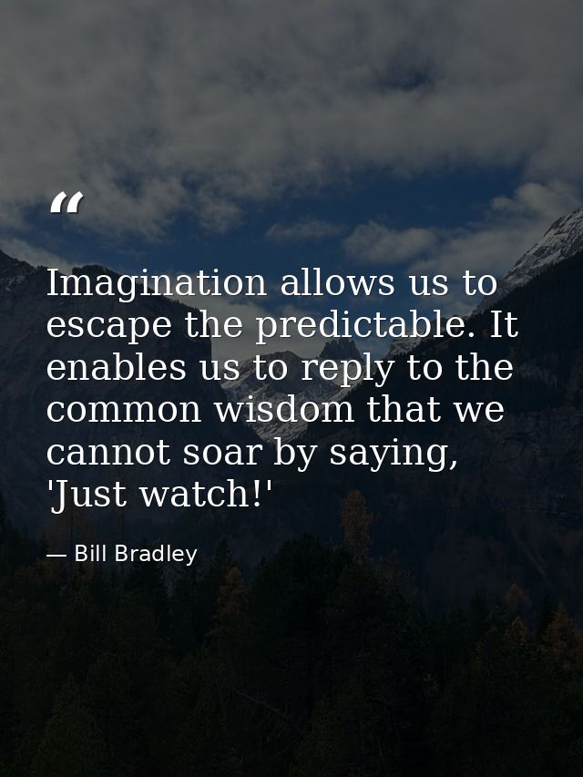 Imagination allows us to escape the predictable. It enables us to reply to the common wisdom that we cannot soar by sayi — Bill Bradley