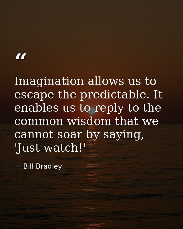 Imagination allows us to escape the predictable. It enables us to reply to the common wisdom that we cannot soar by sayi — Bill Bradley