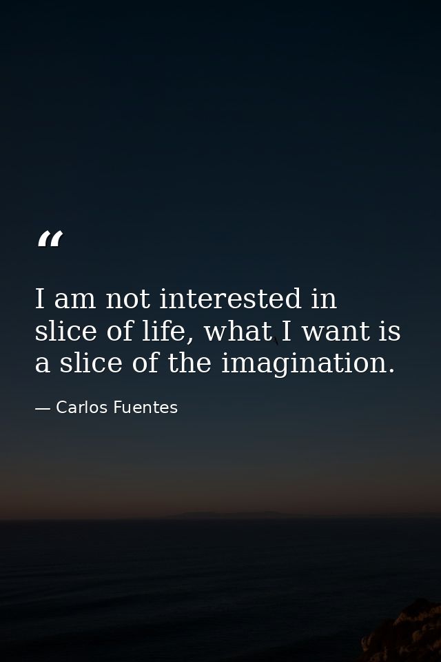 I am not interested in slice of life, what I want is a slice of the imagination. — Carlos Fuentes