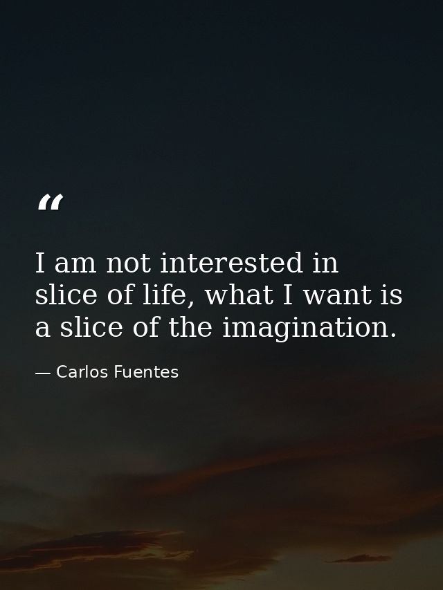 I am not interested in slice of life, what I want is a slice of the imagination. — Carlos Fuentes