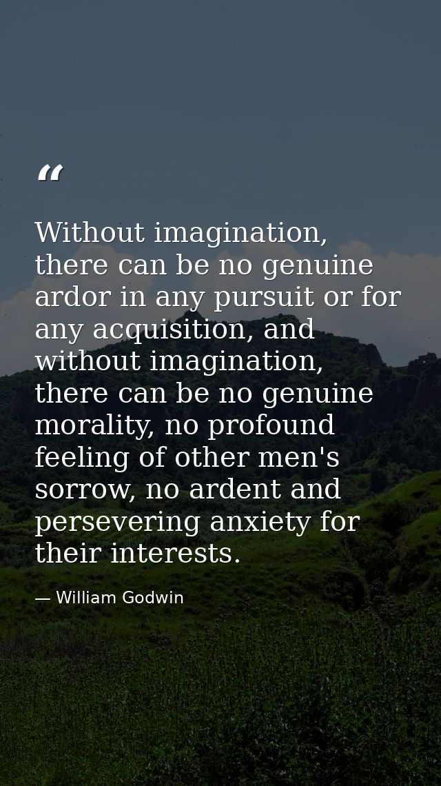 Without imagination, there can be no genuine ardor in any pursuit or for any acquisition, and without imagination, there — William Godwin