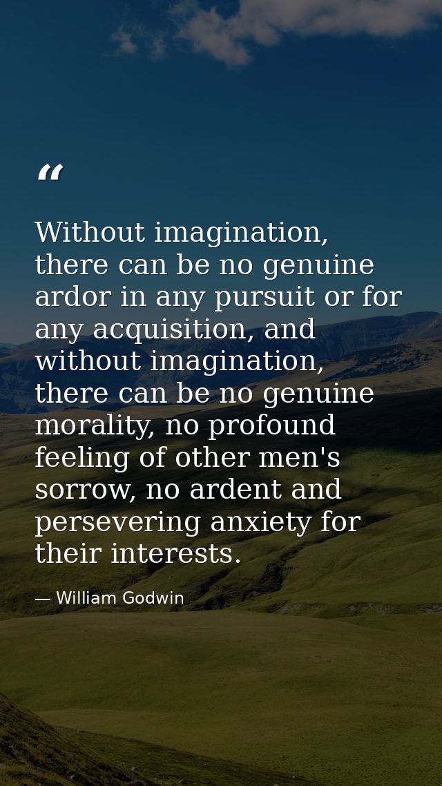 Without imagination, there can be no genuine ardor in any pursuit or for any acquisition, and without imagination, there — William Godwin