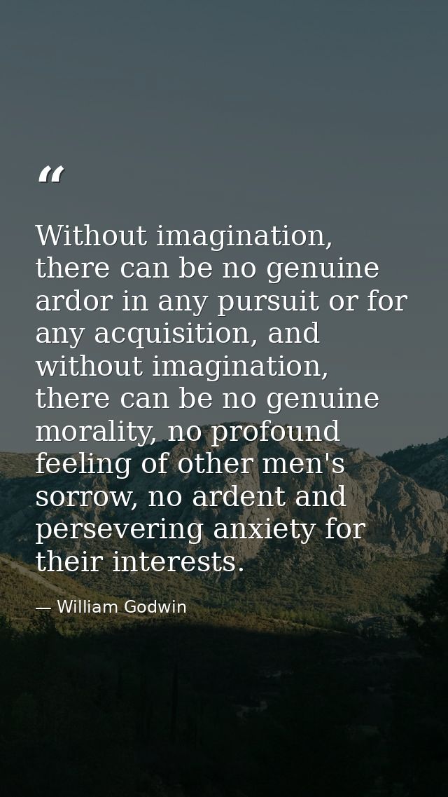 Without imagination, there can be no genuine ardor in any pursuit or for any acquisition, and without imagination, there — William Godwin