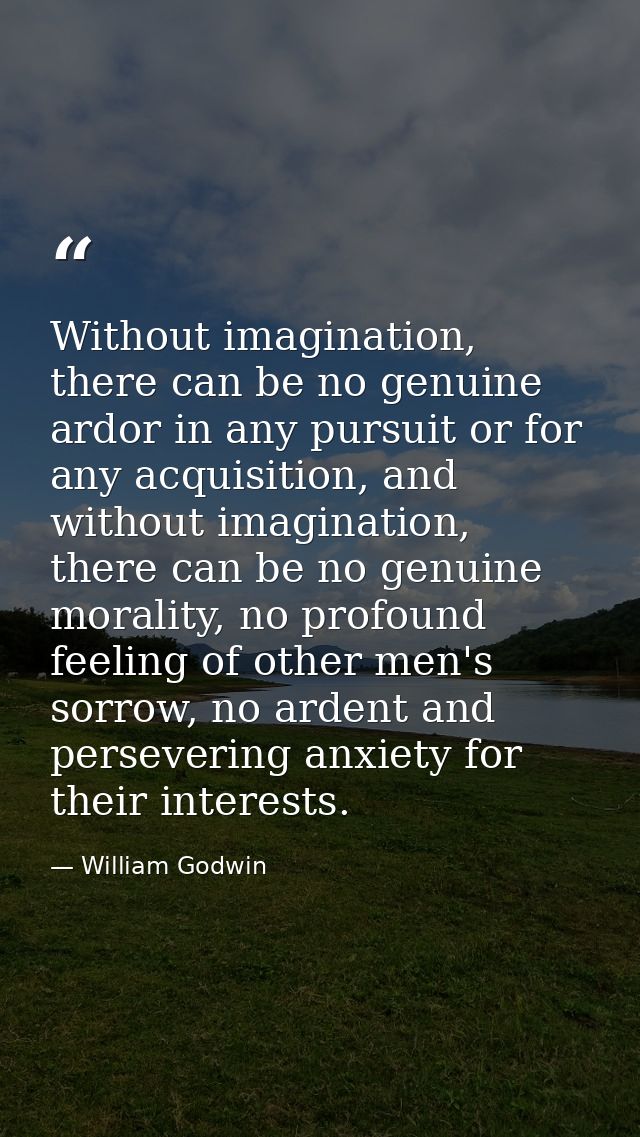 Without imagination, there can be no genuine ardor in any pursuit or for any acquisition, and without imagination, there — William Godwin