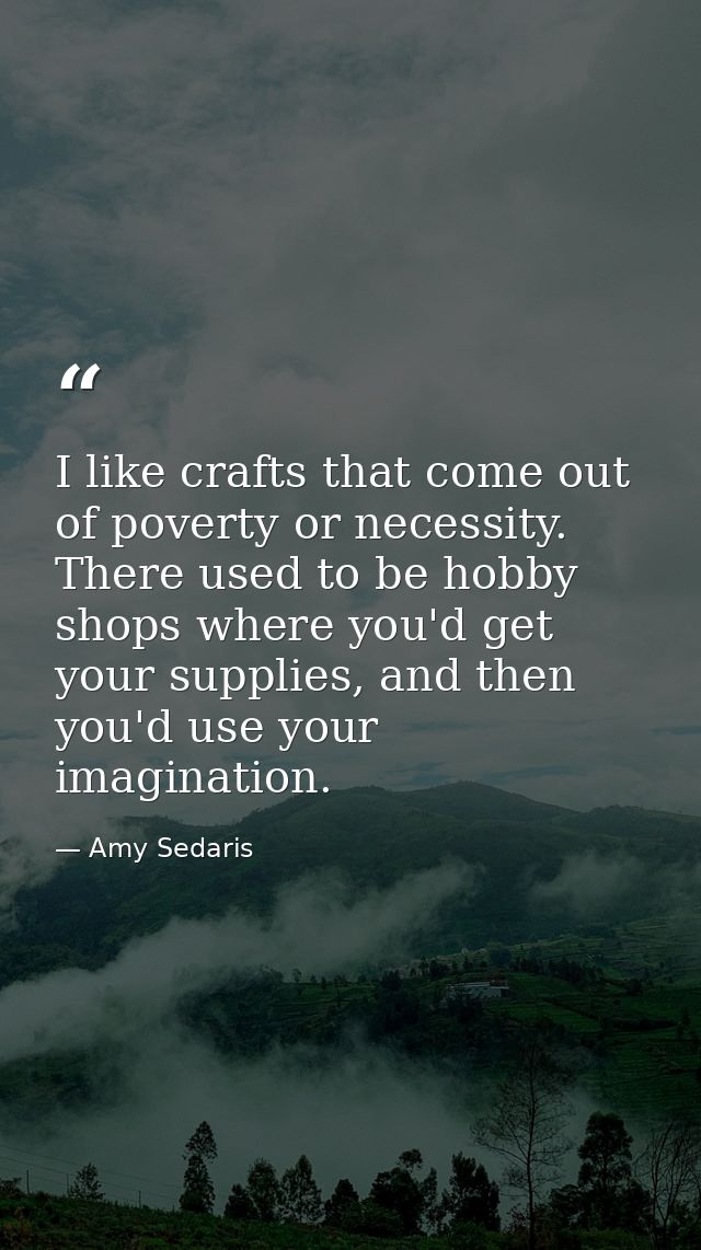 I like crafts that come out of poverty or necessity. There used to be hobby shops where you'd get your supplies, and the — Amy Sedaris