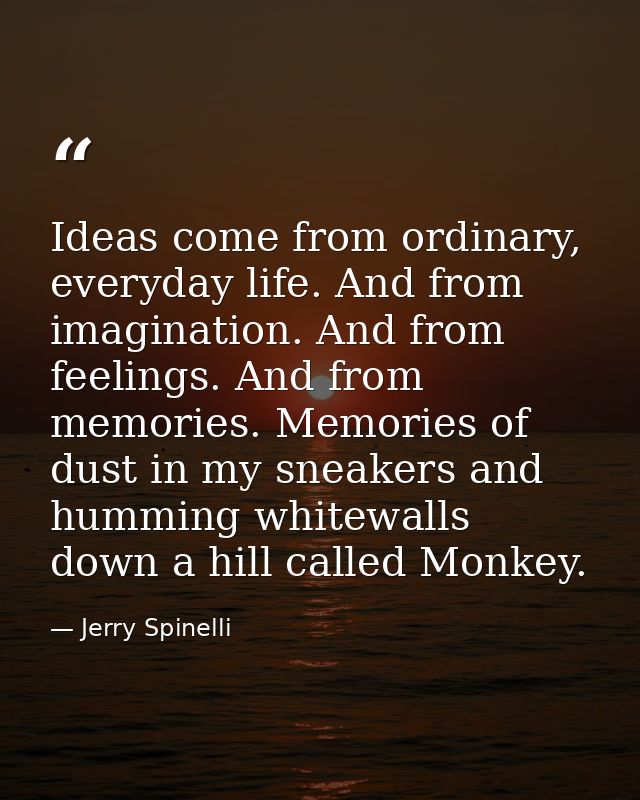 Ideas come from ordinary, everyday life. And from imagination. And from feelings. And from memories. Memories of dust in — Jerry Spinelli
