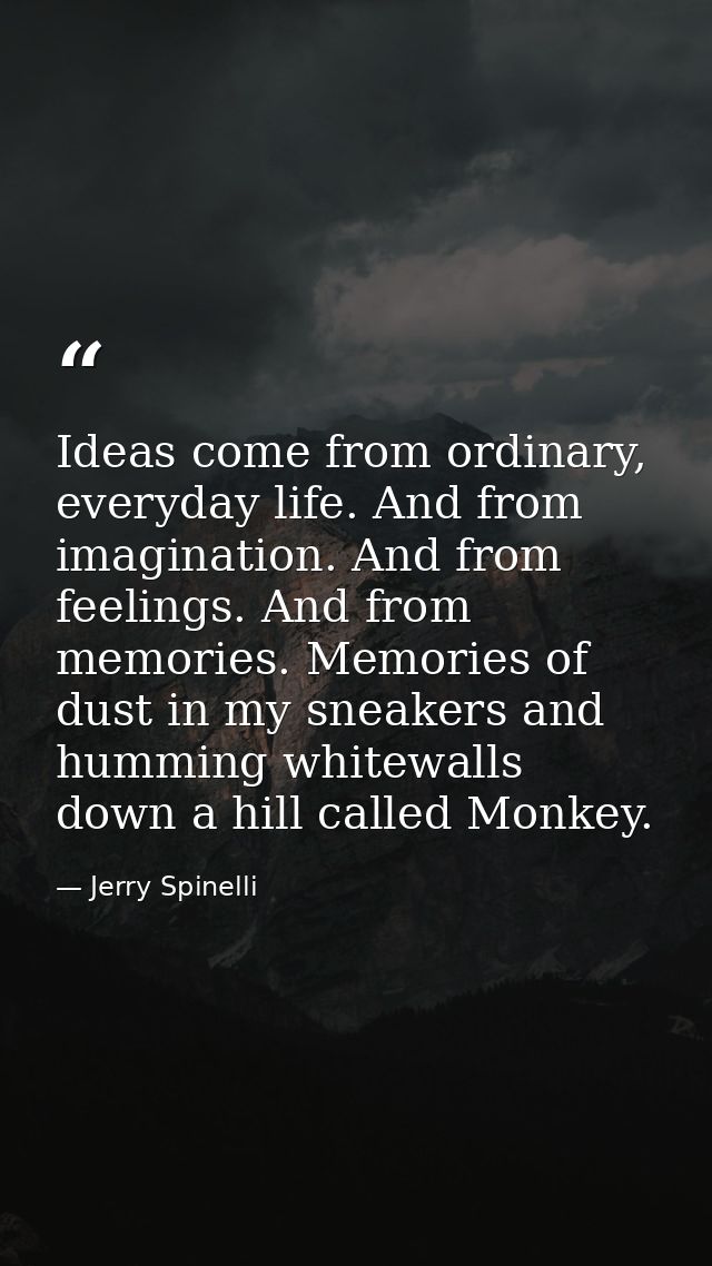 Ideas come from ordinary, everyday life. And from imagination. And from feelings. And from memories. Memories of dust in — Jerry Spinelli