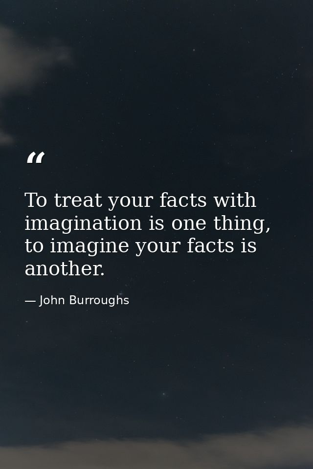 To treat your facts with imagination is one thing, to imagine your facts is another. — John Burroughs