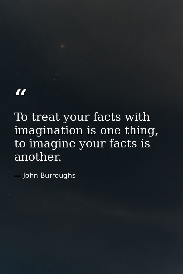 To treat your facts with imagination is one thing, to imagine your facts is another. — John Burroughs