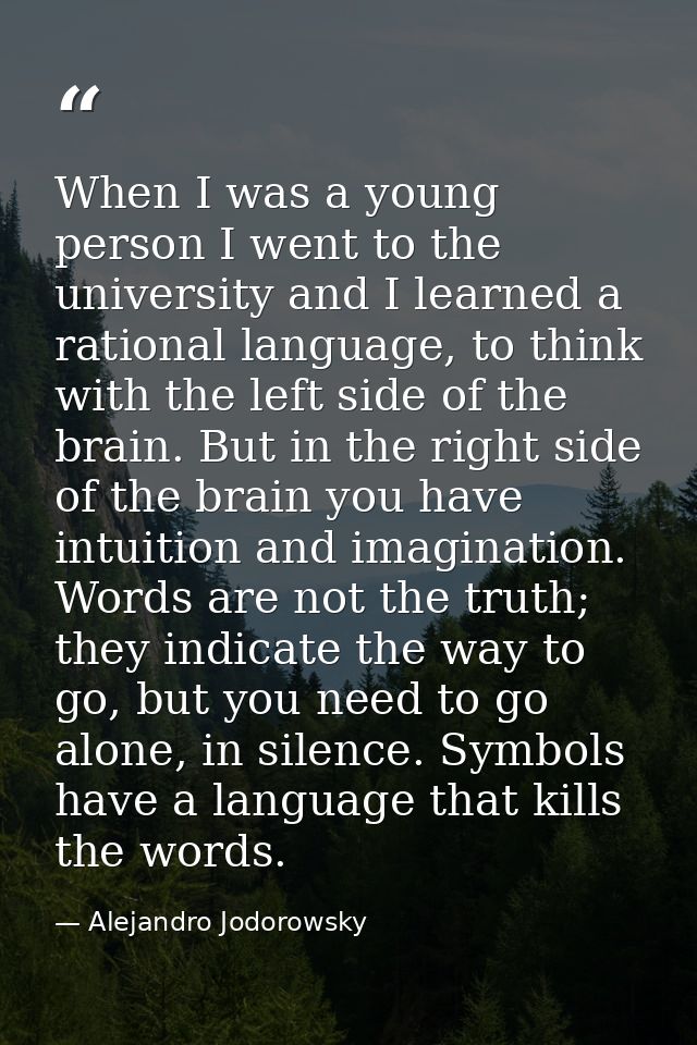 When I was a young person I went to the university and I learned a rational language, to think with the left side of the — Alejandro Jodorowsky