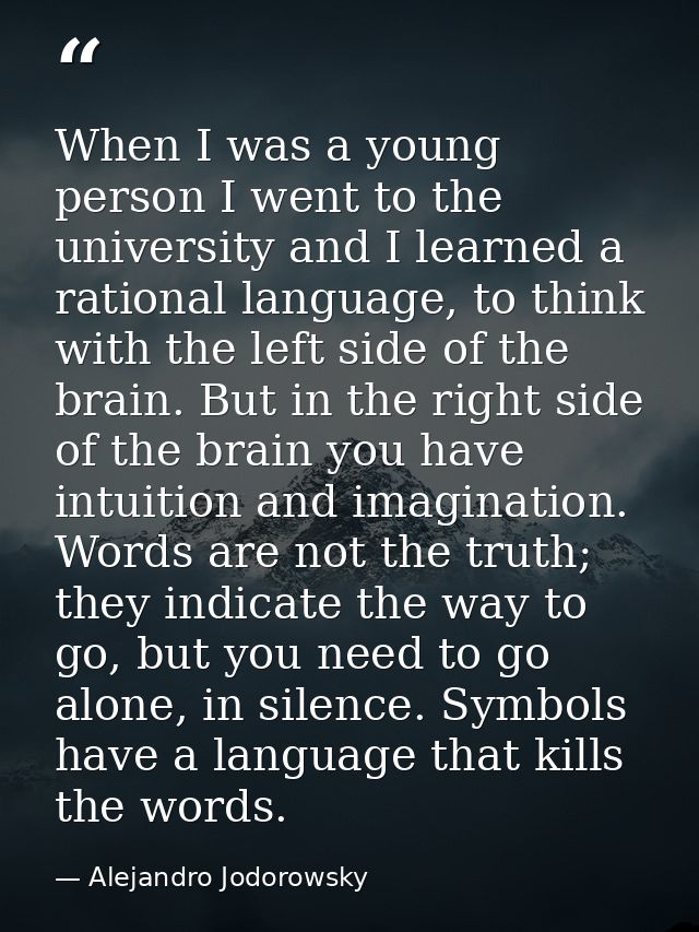 When I was a young person I went to the university and I learned a rational language, to think with the left side of the — Alejandro Jodorowsky