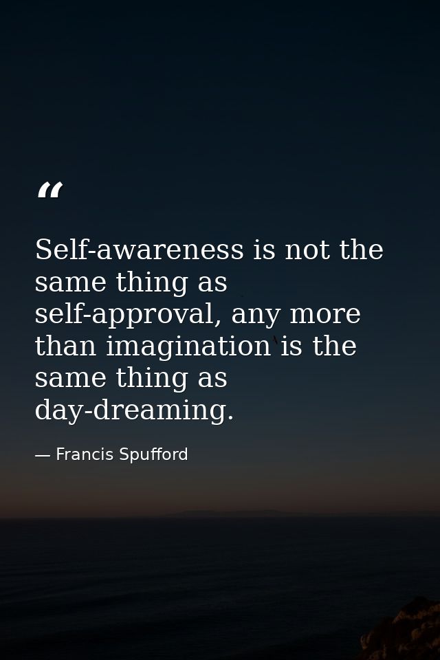 Self-awareness is not the same thing as self-approval, any more than imagination is the same thing as day-dreaming. — Francis Spufford