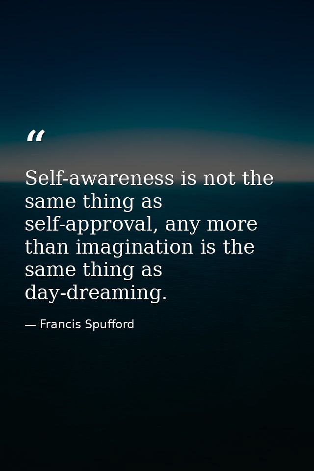 Self-awareness is not the same thing as self-approval, any more than imagination is the same thing as day-dreaming. — Francis Spufford