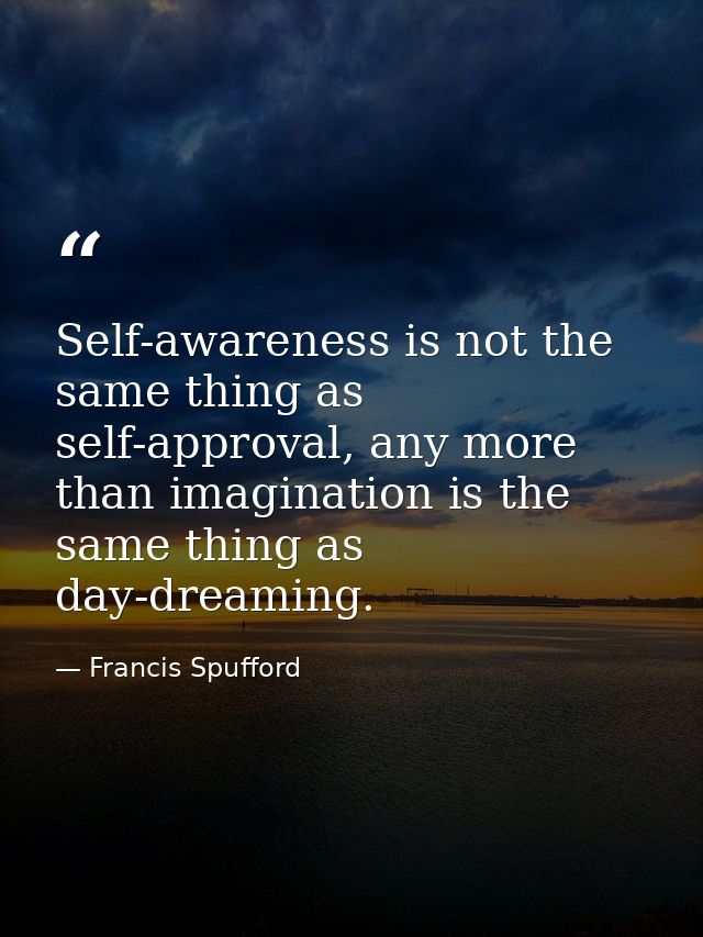 Self-awareness is not the same thing as self-approval, any more than imagination is the same thing as day-dreaming. — Francis Spufford