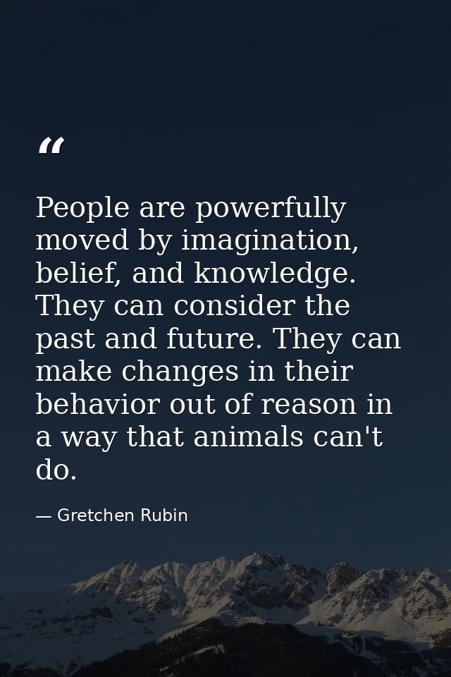 People are powerfully moved by imagination, belief, and knowledge. They can consider the past and future. They can make  — Gretchen Rubin
