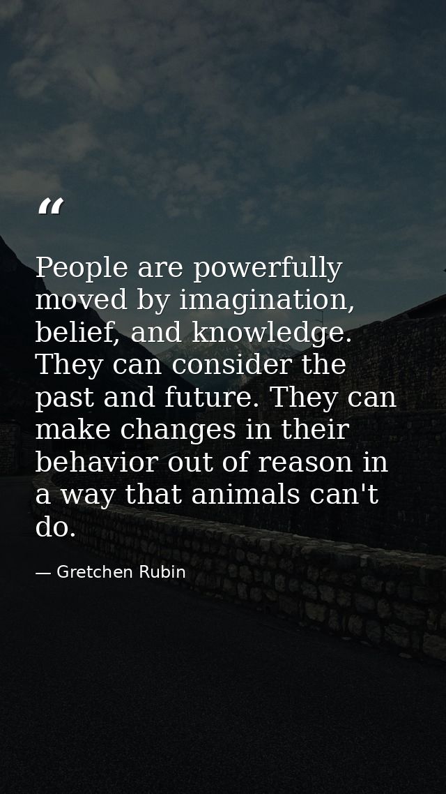 People are powerfully moved by imagination, belief, and knowledge. They can consider the past and future. They can make  — Gretchen Rubin