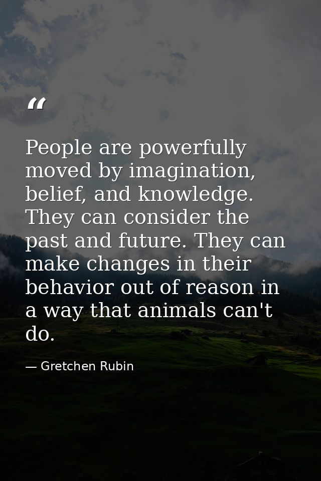 People are powerfully moved by imagination, belief, and knowledge. They can consider the past and future. They can make  — Gretchen Rubin