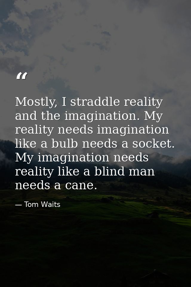 Mostly, I straddle reality and the imagination. My reality needs imagination like a bulb needs a socket. My imagination  — Tom Waits