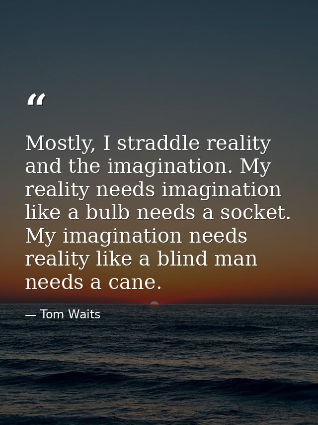 Mostly, I straddle reality and the imagination. My reality needs imagination like a bulb needs a socket. My imagination  — Tom Waits