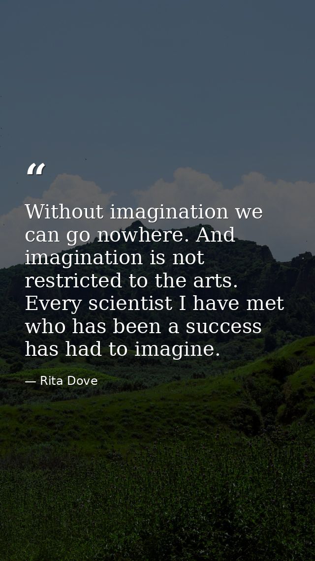 Without imagination we can go nowhere. And imagination is not restricted to the arts. Every scientist I have met who has — Rita Dove