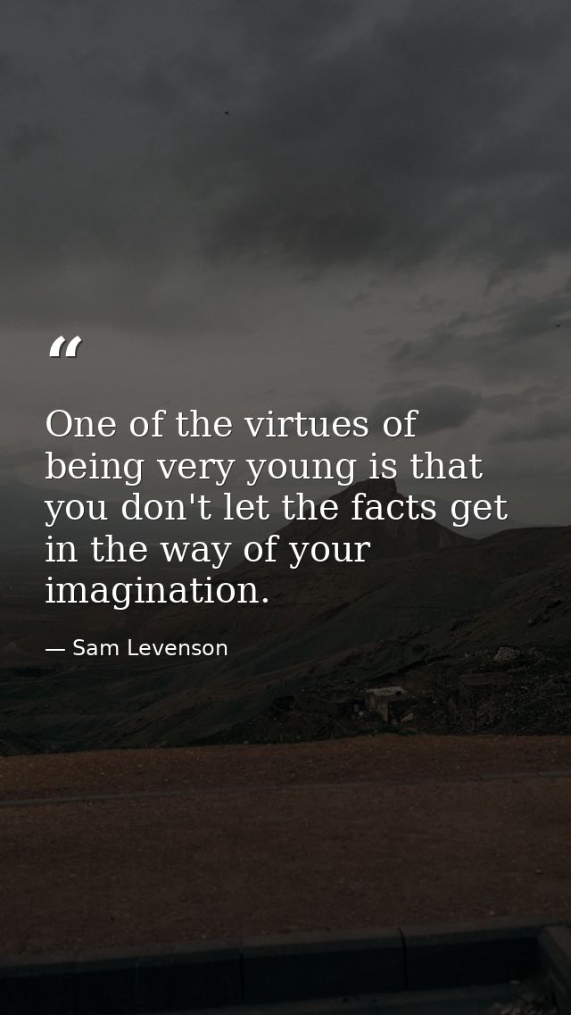 One of the virtues of being very young is that you don't let the facts get in the way of your imagination. — Sam Levenson