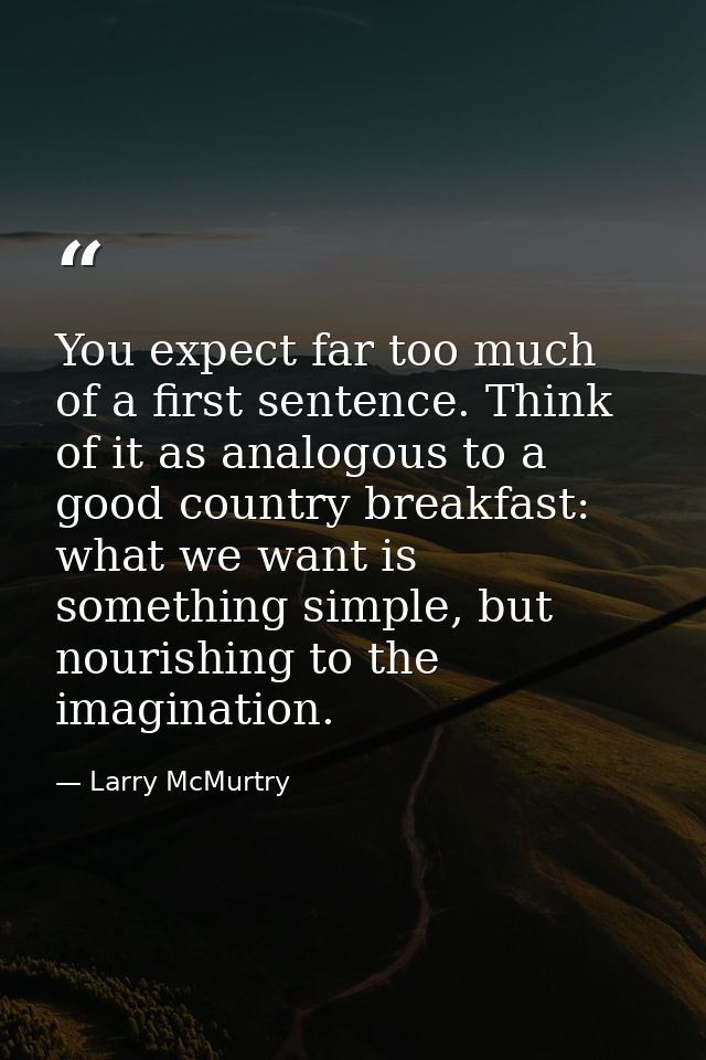 You expect far too much of a first sentence. Think of it as analogous to a good country breakfast: what we want is somet — Larry McMurtry