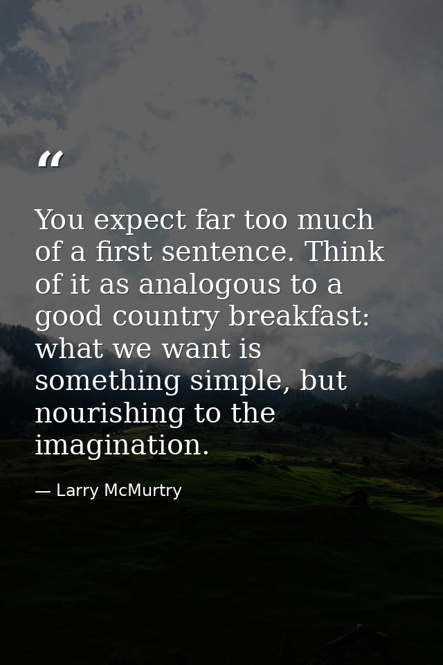 You expect far too much of a first sentence. Think of it as analogous to a good country breakfast: what we want is somet — Larry McMurtry