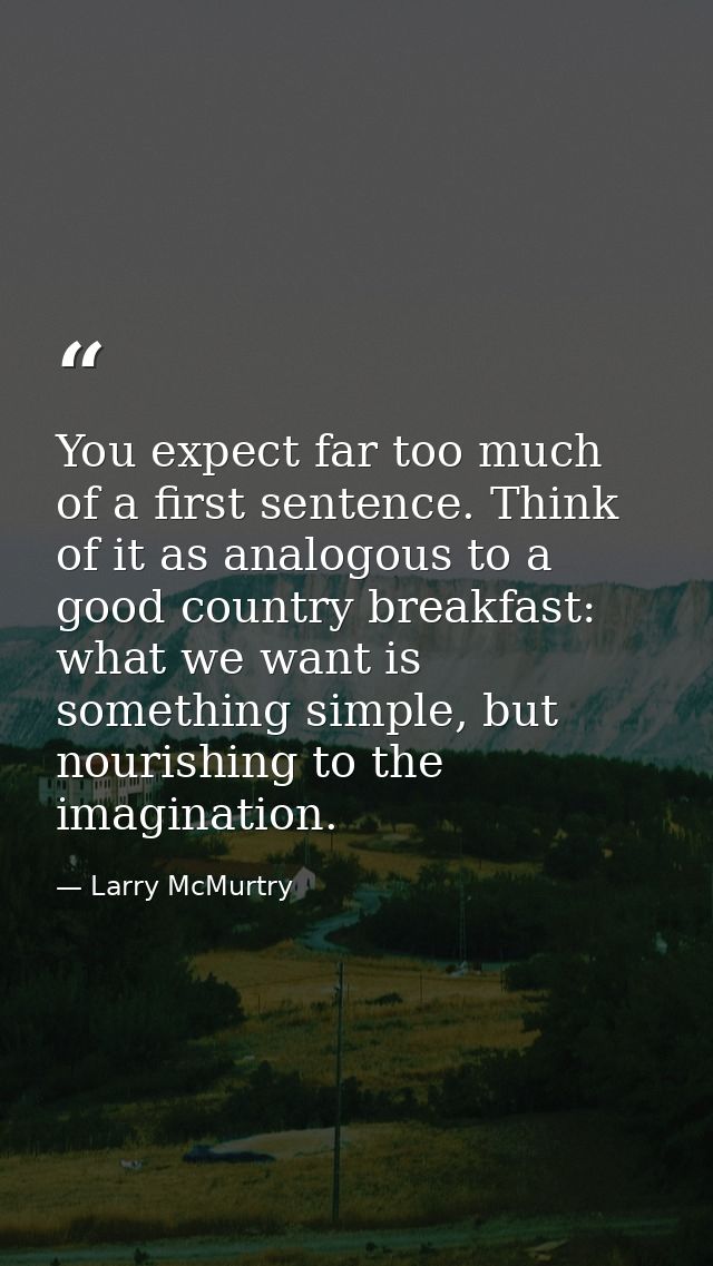 You expect far too much of a first sentence. Think of it as analogous to a good country breakfast: what we want is somet — Larry McMurtry