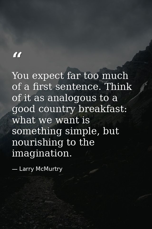 You expect far too much of a first sentence. Think of it as analogous to a good country breakfast: what we want is somet — Larry McMurtry