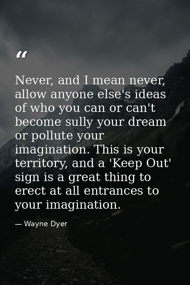 Never, and I mean never, allow anyone else's ideas of who you can or can't become sully your dream or pollute your imagi — Wayne Dyer