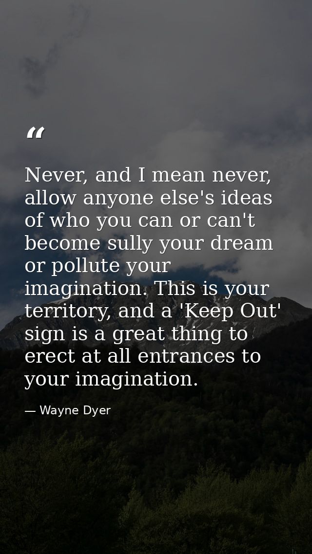 Never, and I mean never, allow anyone else's ideas of who you can or can't become sully your dream or pollute your imagi — Wayne Dyer