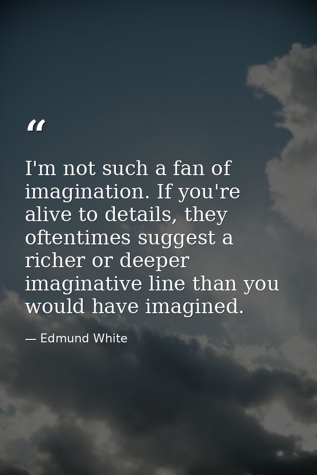 I'm not such a fan of imagination. If you're alive to details, they oftentimes suggest a richer or deeper imaginative li — Edmund White