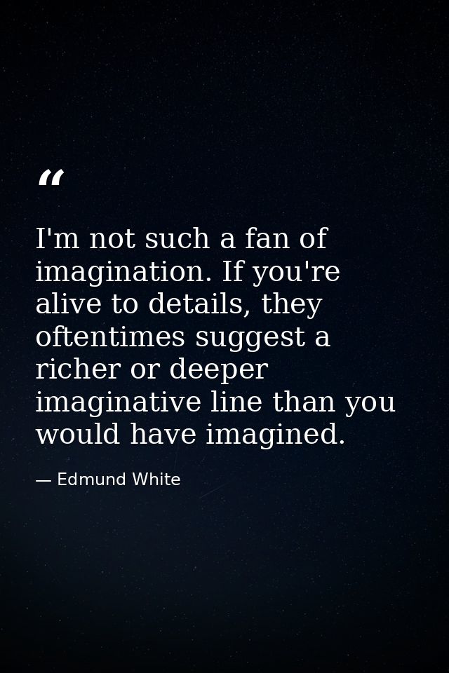 I'm not such a fan of imagination. If you're alive to details, they oftentimes suggest a richer or deeper imaginative li — Edmund White