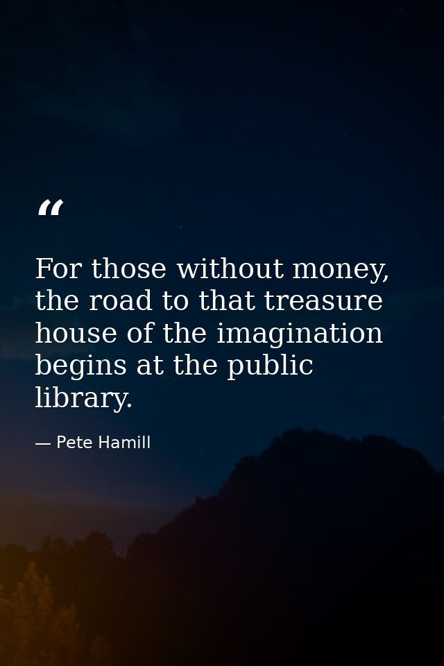 For those without money, the road to that treasure house of the imagination begins at the public library. — Pete Hamill