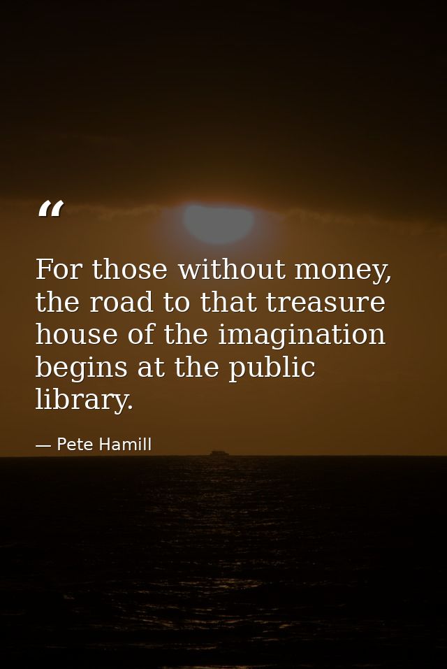 For those without money, the road to that treasure house of the imagination begins at the public library. — Pete Hamill