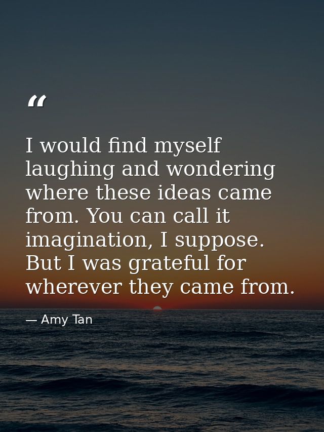 I would find myself laughing and wondering where these ideas came from. You can call it imagination, I suppose. But I wa — Amy Tan