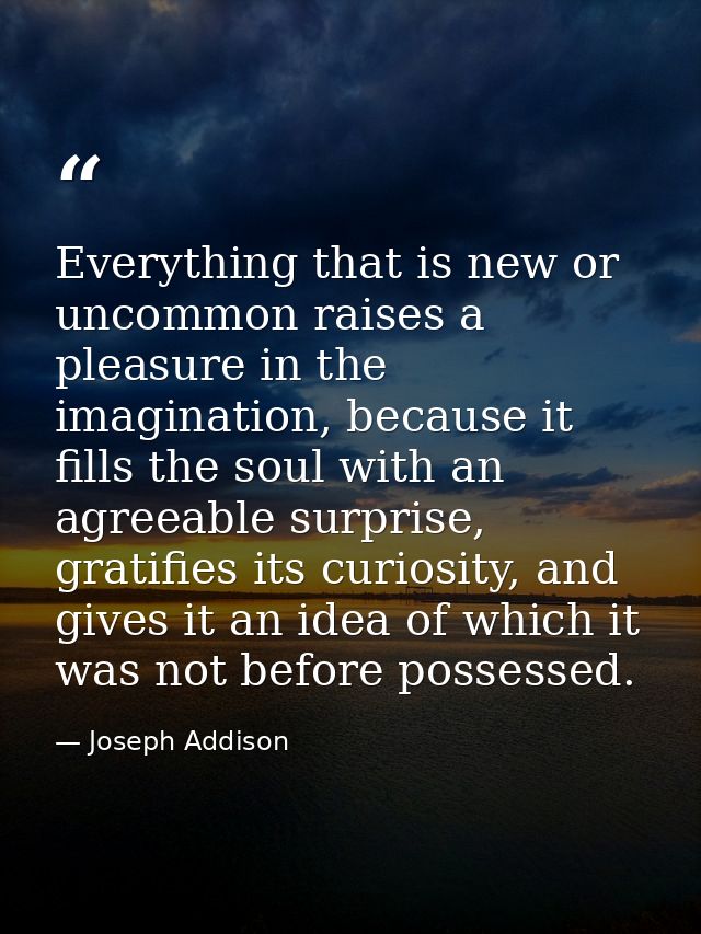 Everything that is new or uncommon raises a pleasure in the imagination, because it fills the soul with an agreeable sur — Joseph Addison