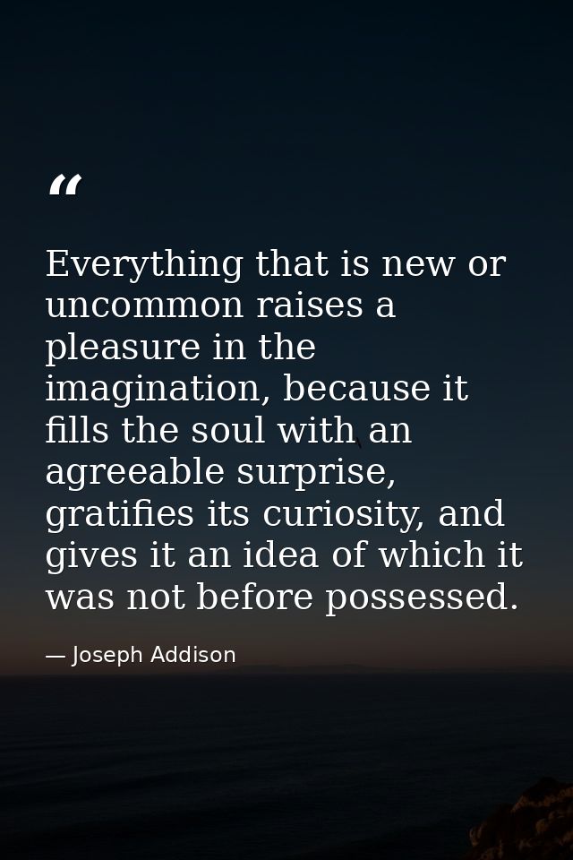 Everything that is new or uncommon raises a pleasure in the imagination, because it fills the soul with an agreeable sur — Joseph Addison