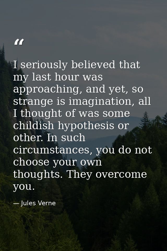 I seriously believed that my last hour was approaching, and yet, so strange is imagination, all I thought of was some ch — Jules Verne