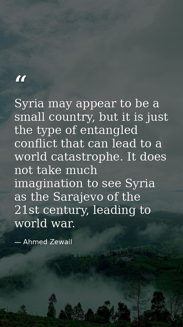 Syria may appear to be a small country, but it is just the type of entangled conflict that can lead to a world catastrop — Ahmed Zewail