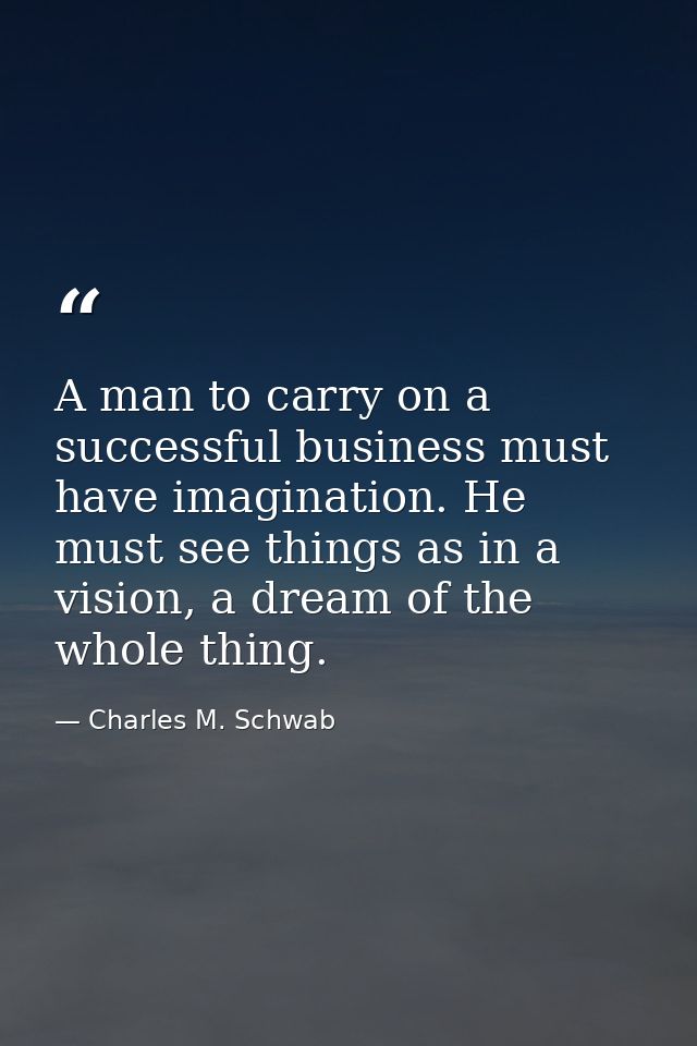 A man to carry on a successful business must have imagination. He must see things as in a vision, a dream of the whole t — Charles M. Schwab